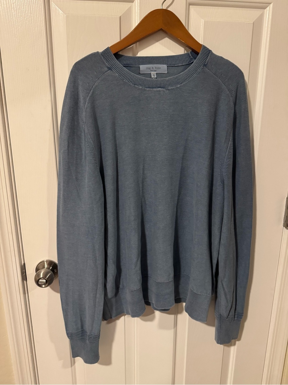 Soft Blue Garmet Dyed Crew Nexk Sweater
